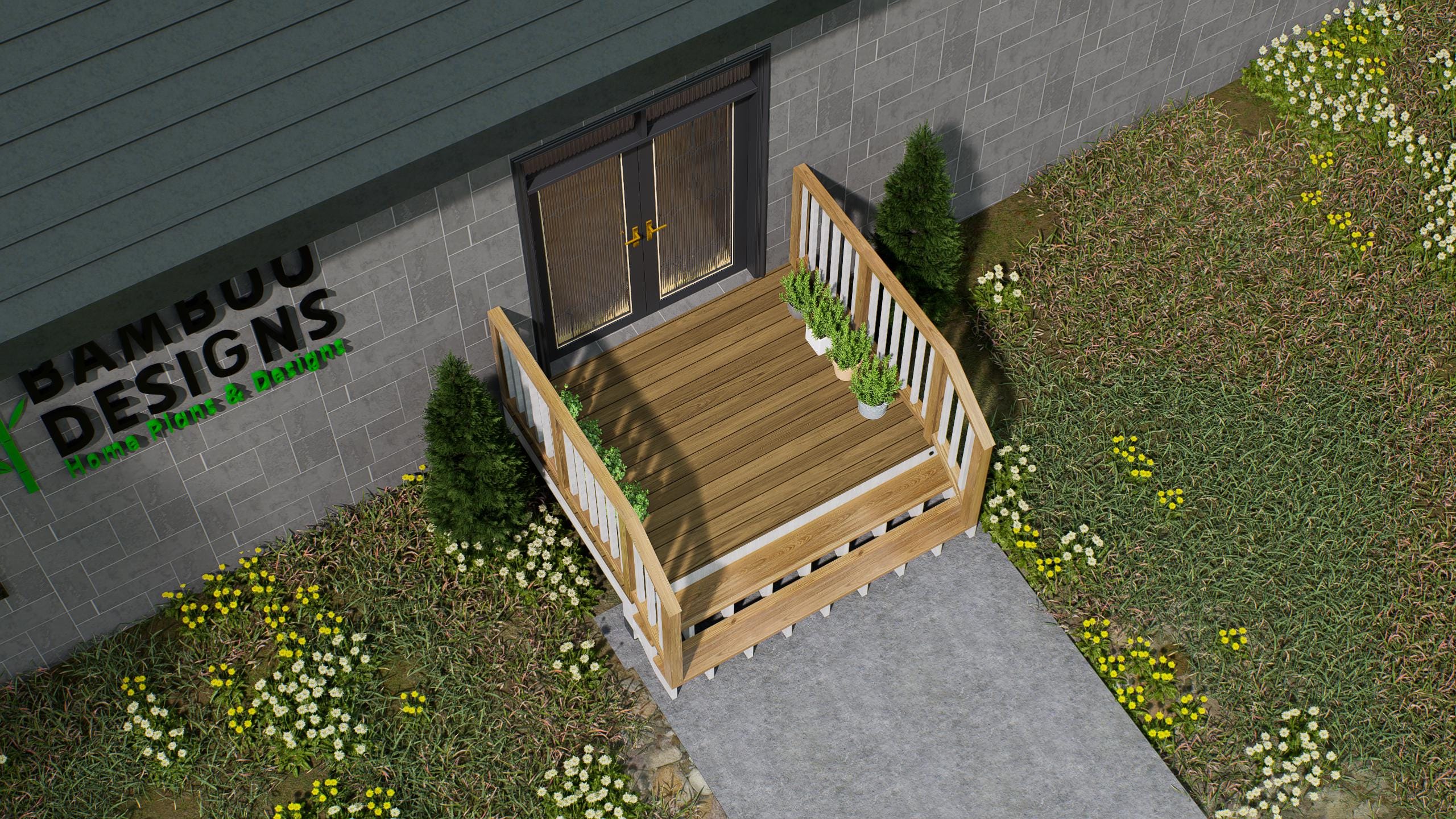 Image of 6x8 Front or Rear Entry Landing with Stairs - Fort Lexington - PDF + DWG