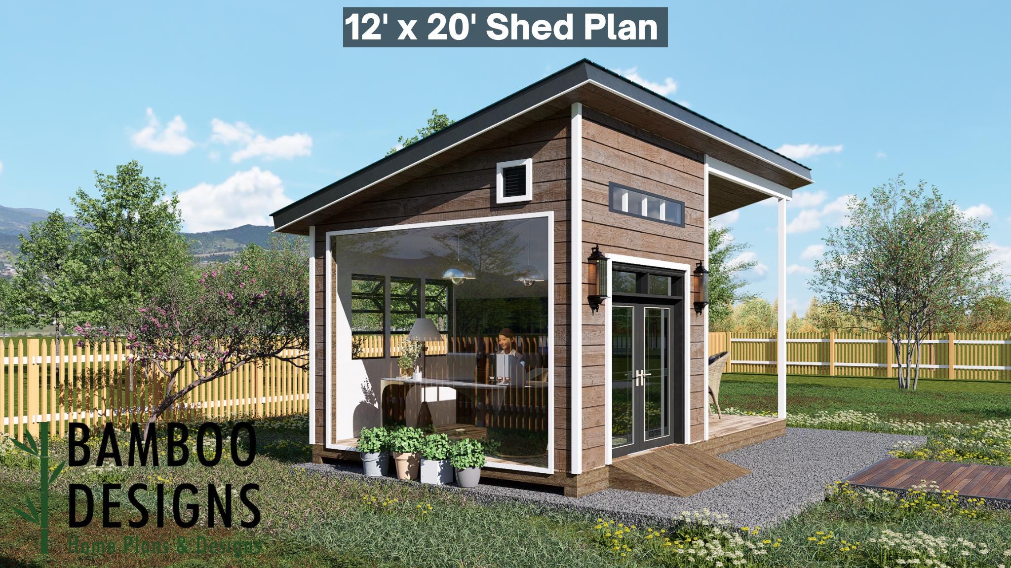 Image of Korr 12x20 Backyard Office Shed Plan - Modern Sloped Roof Studio with Porch | DIY Building Plans (PDF)