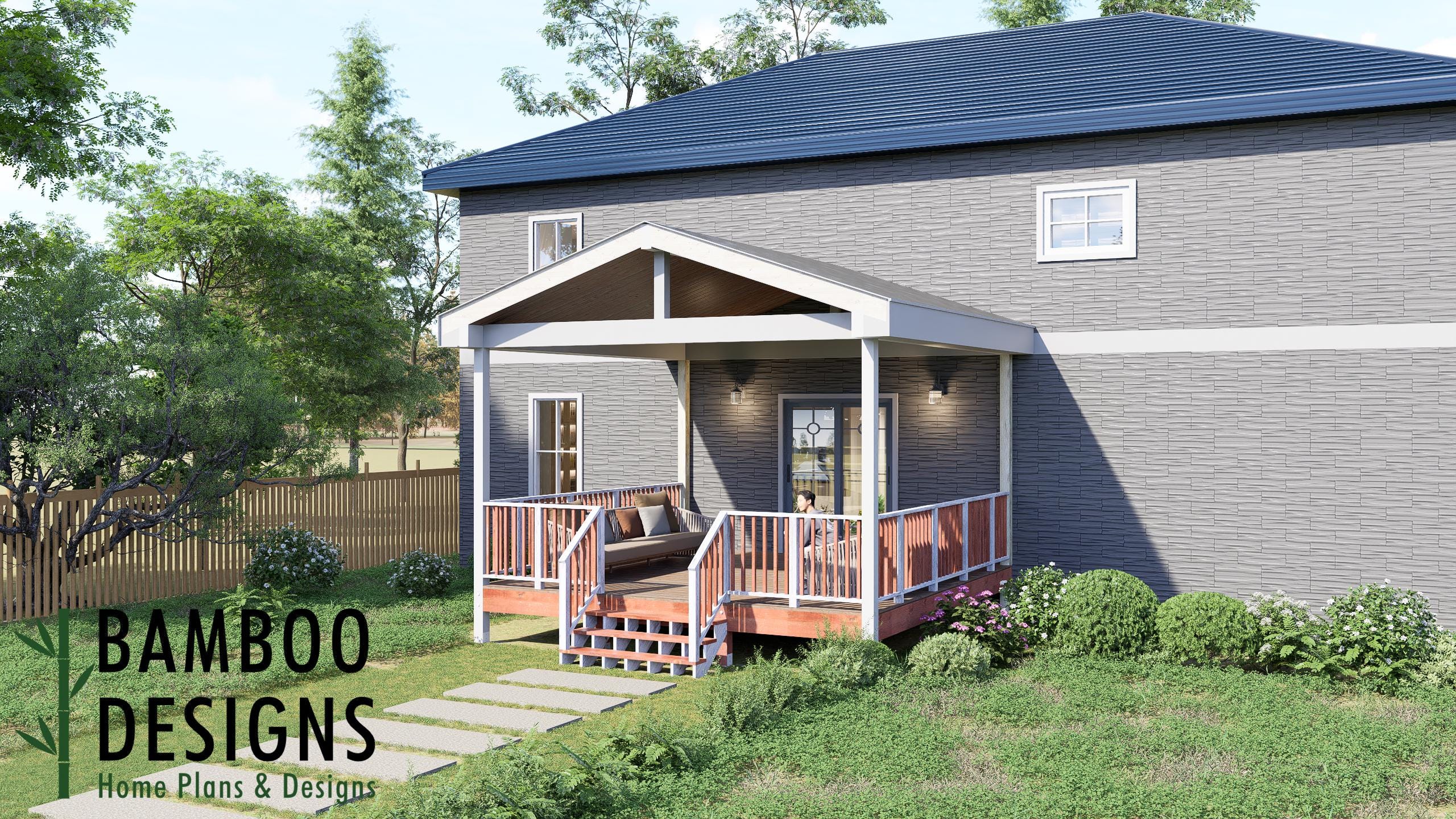 Image of Wheeler 18x18 Deck with Gable Porch Plan - Spacious Covered Backyard Deck | DIY PDF Building Plans