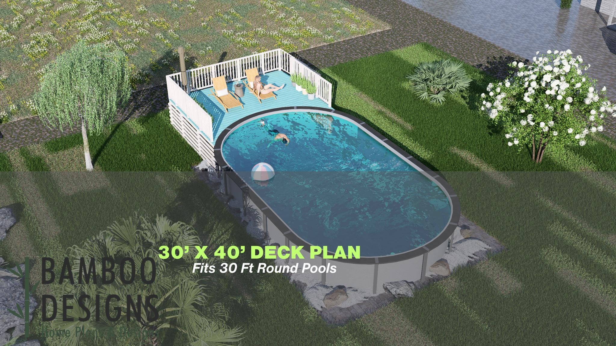 Image of Carmel Valley Oval Pool Deck Plan - 10x18 Elevated Deck with 6-Step Entry | DIY PDF Plans