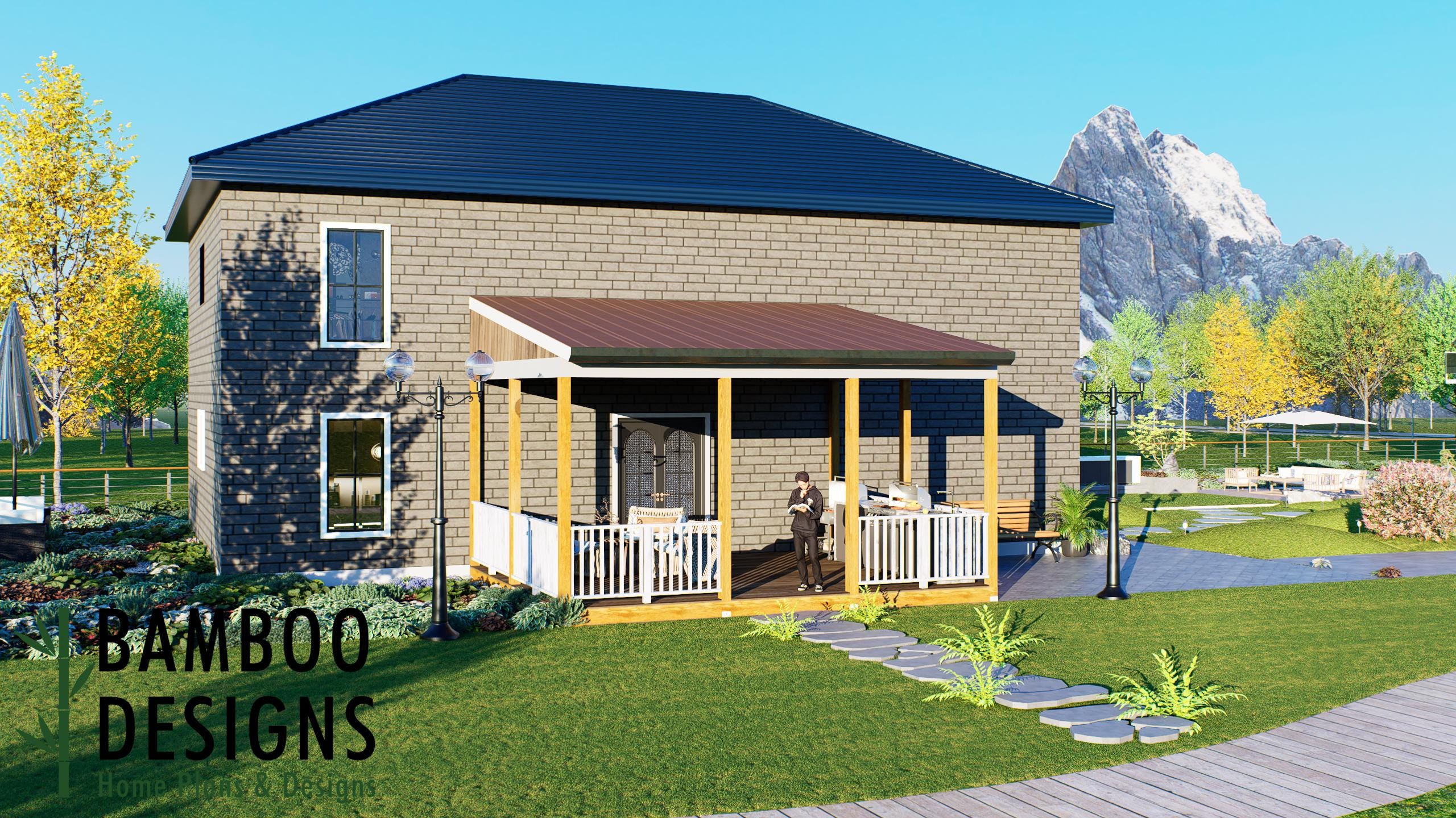 Image of Bovard 18x22 Porch Deck Plan — Large Covered Overground Backyard Deck | DIY PDF Plans