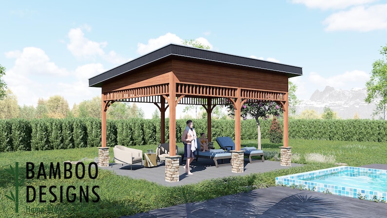 Paros 16x20 Sloped Roof Gazebo plan by Bamboo Designs