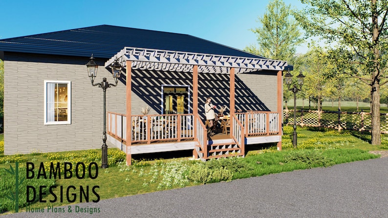 Flora 14x24 Attached Deck Plan with Pergola plan by Bamboo Designs