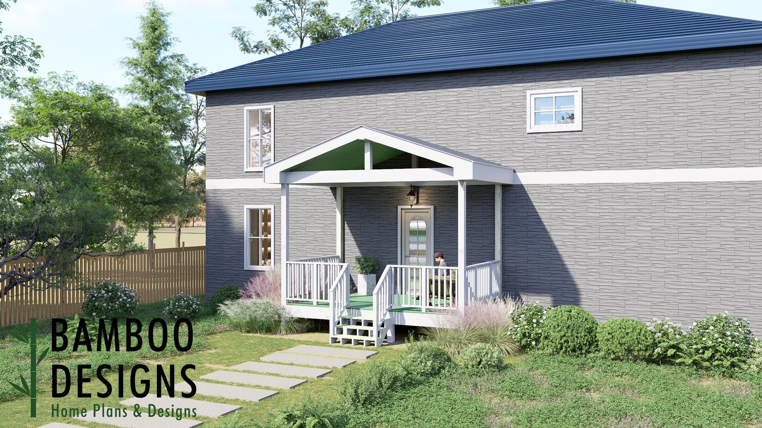 Image of Waternoose 10x16 Gable Porch Deck Plan - Covered Outdoor Living Deck with Classic Roofline | DIY PDF Plans
