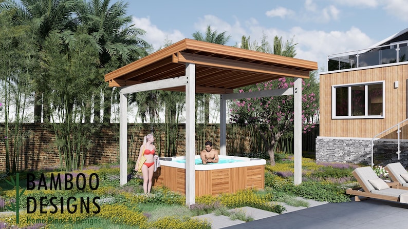 Glendale Jacuzzi Pergola · 12x10 plan by Bamboo Designs