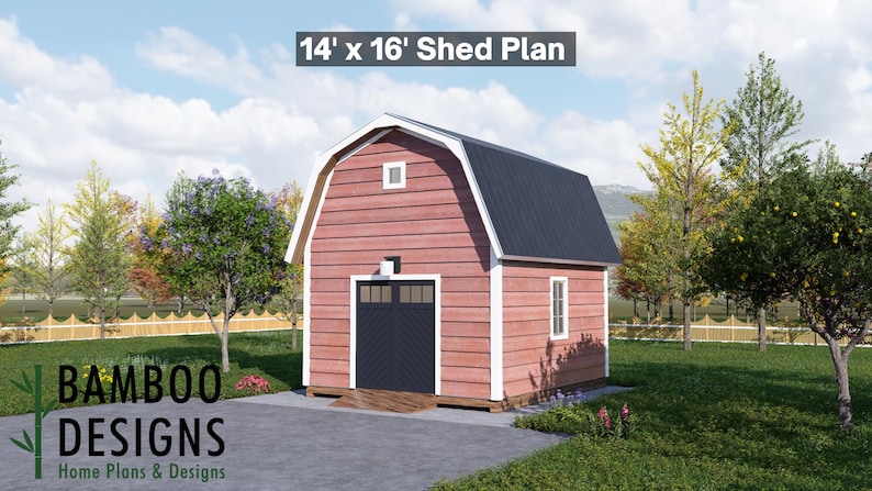 Veda 14x16 Gambrel Roof Shed plan by Bamboo Designs