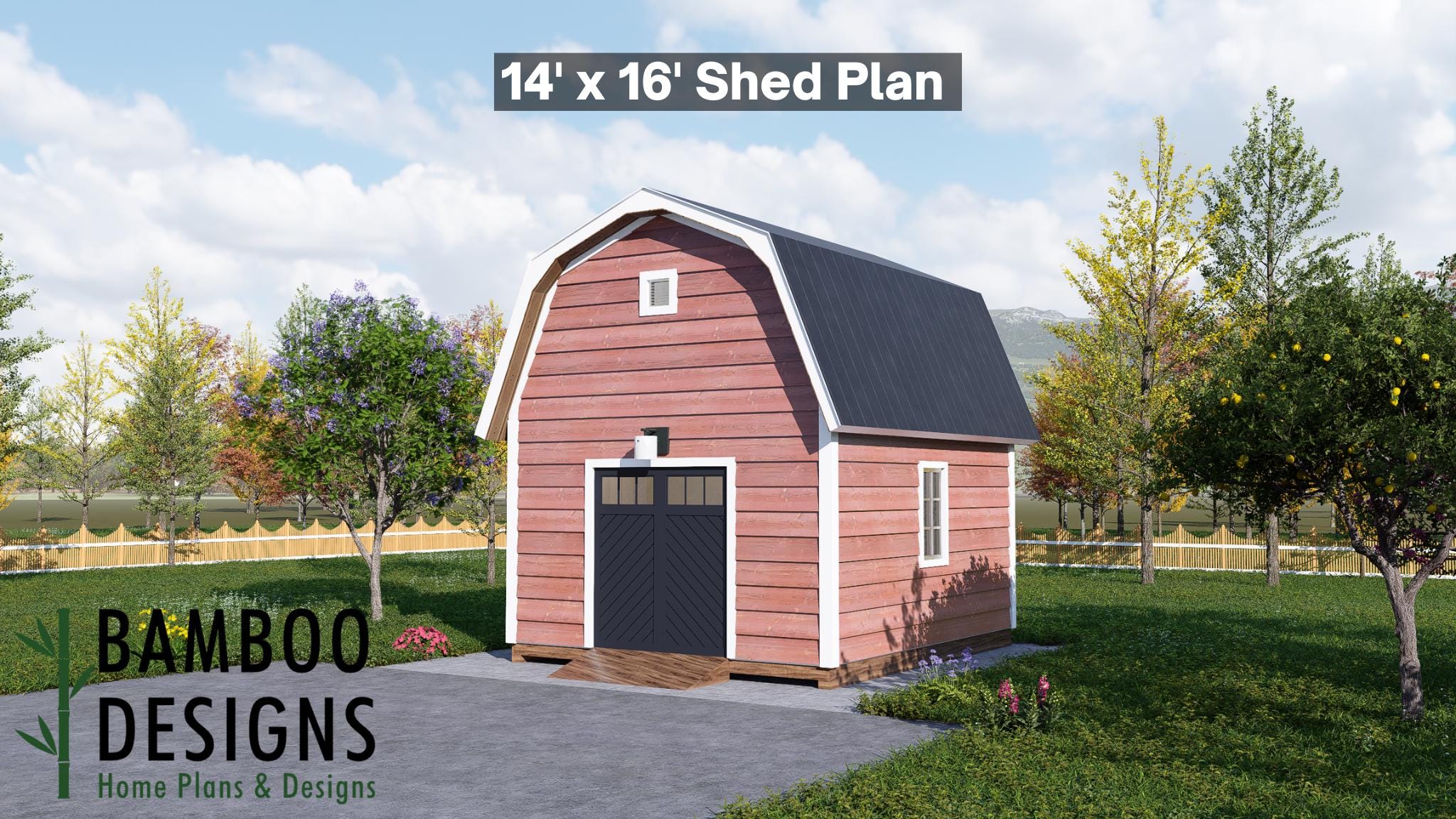 Image of Veda 14x16 Gambrel Roof Shed Plan - Classic Barn-Style Storage & Workspace