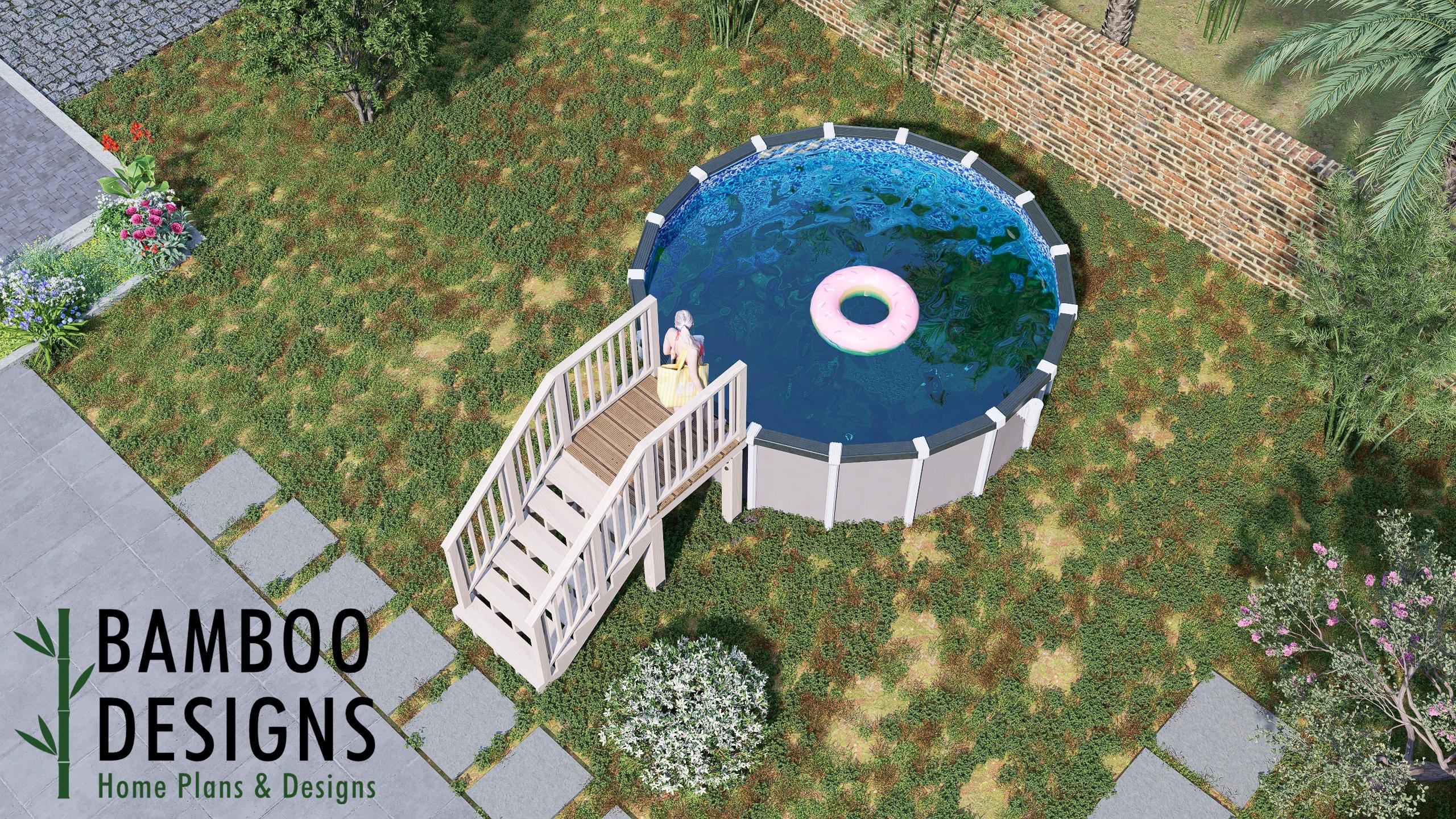 Kai Circle Pool Deck Plan – 4x4 Compact Above-ground Pool Entry Deck ...
