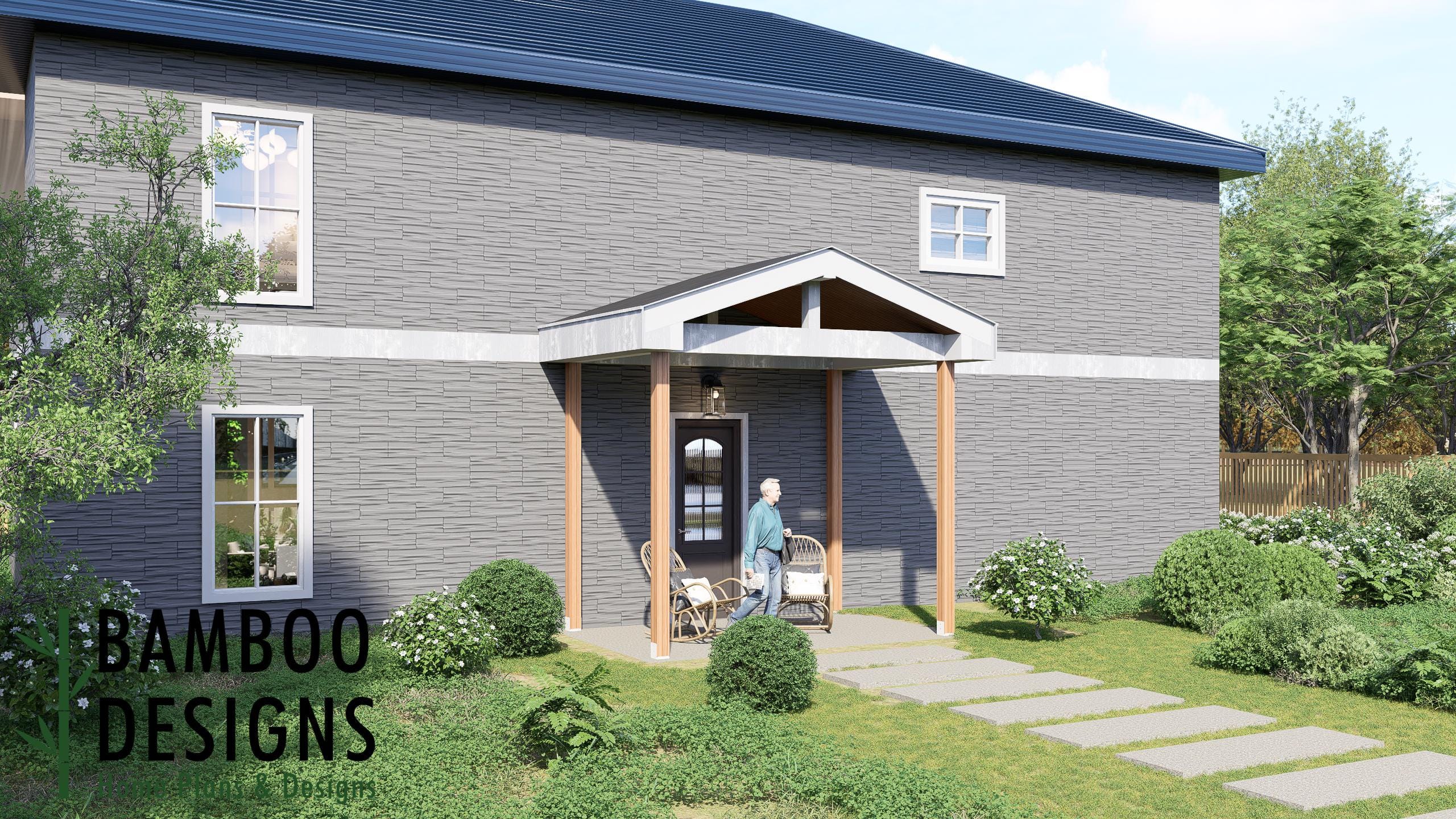 Image of Domino Covered Porch Plan - 8x12 Compact Patio Cover with Modern Gable Roof | DIY PDF Plans