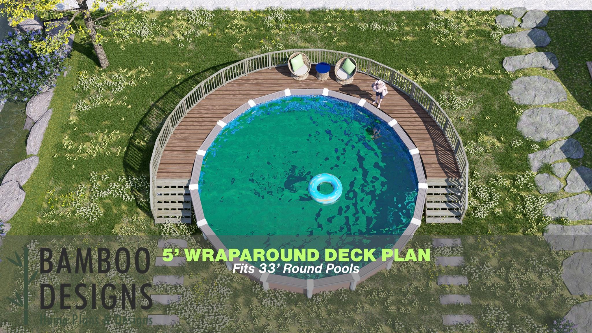 Landon Rectangular Pool Landon Wraparound Pool Deck Plan – 5’ Above-ground Pool Deck for 33 ...