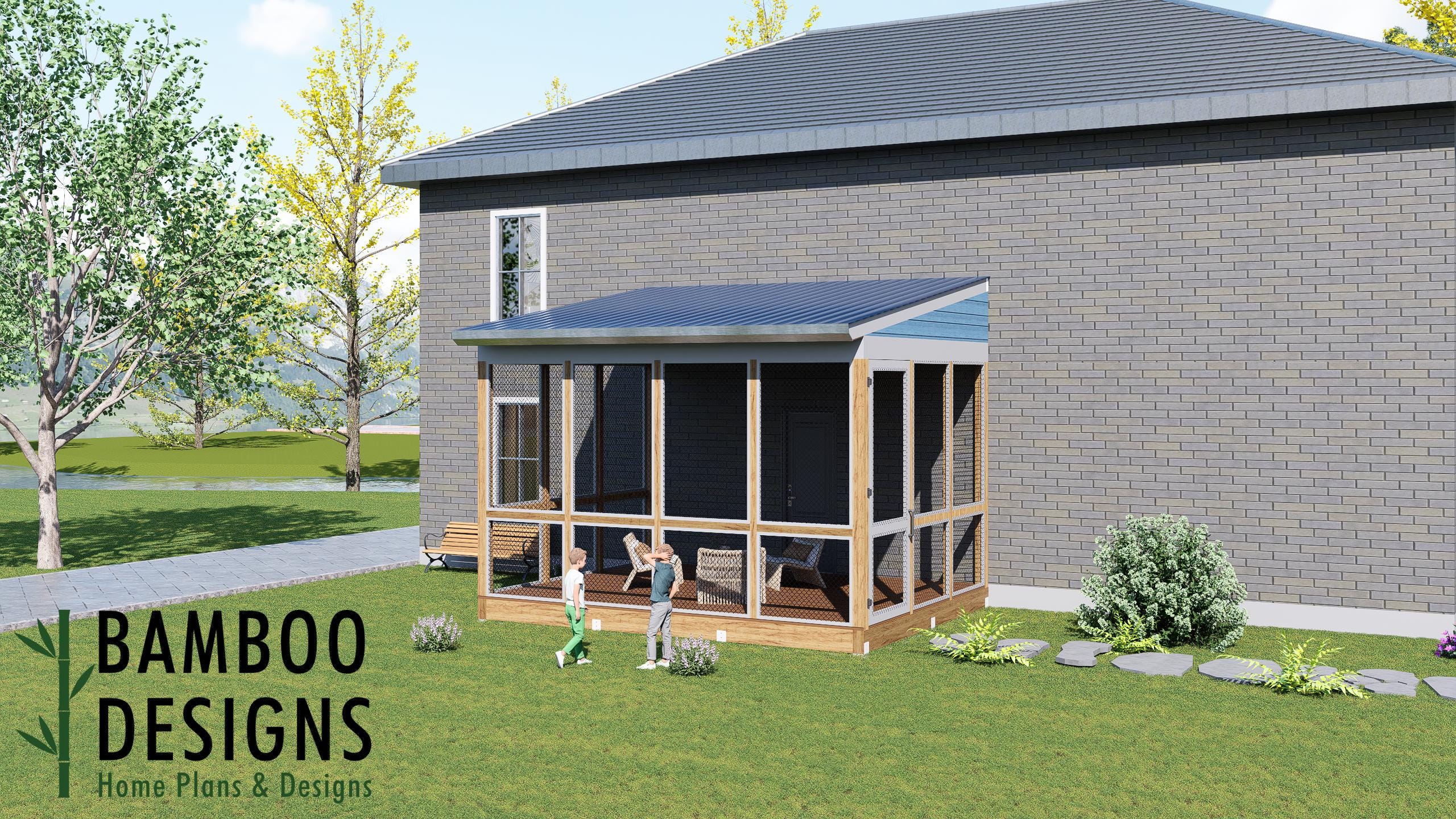 Image of Abaz 14x18 Monoslope Sunroom Plan – Modern Backyard Sunroom with Single-Slope Roof | DIY Backyard Sunroom PDF Plans