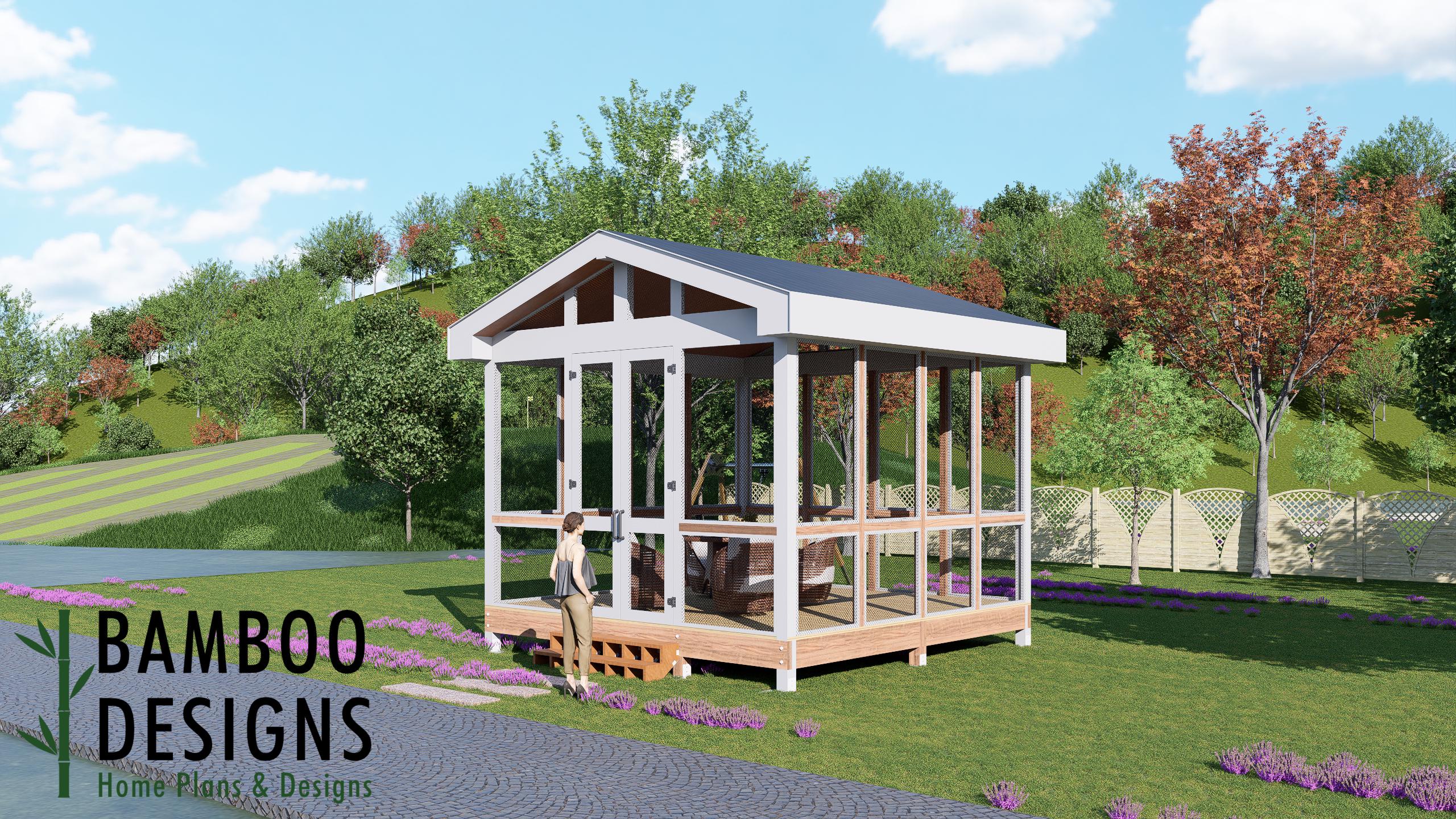 Image of Wingrove 16x16 Gazebo Plan — Spacious Screened Outdoor Living & Entertaining Retreat | DIY Backyard Sunroom PDF Plans