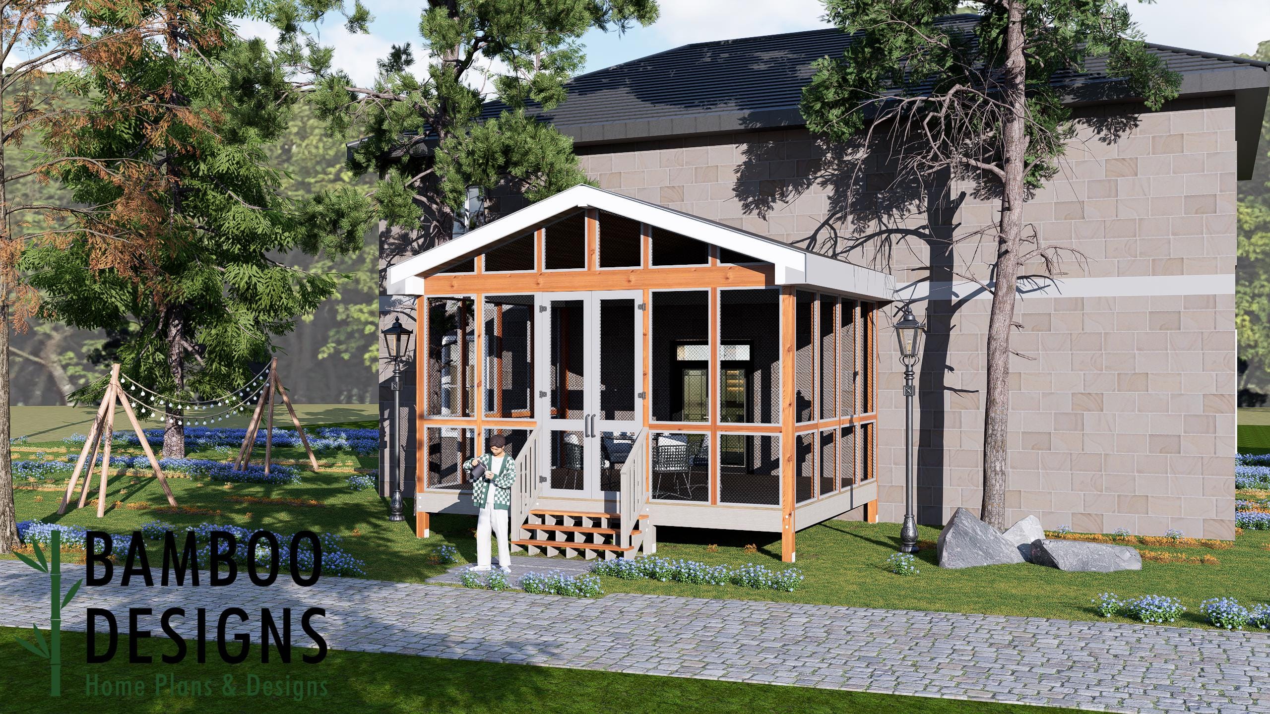 Image of Merino Sunroom Plan – 16x20 Deck with Classic Gable Sunroom | DIY Backyard Sunroom PDF Plans