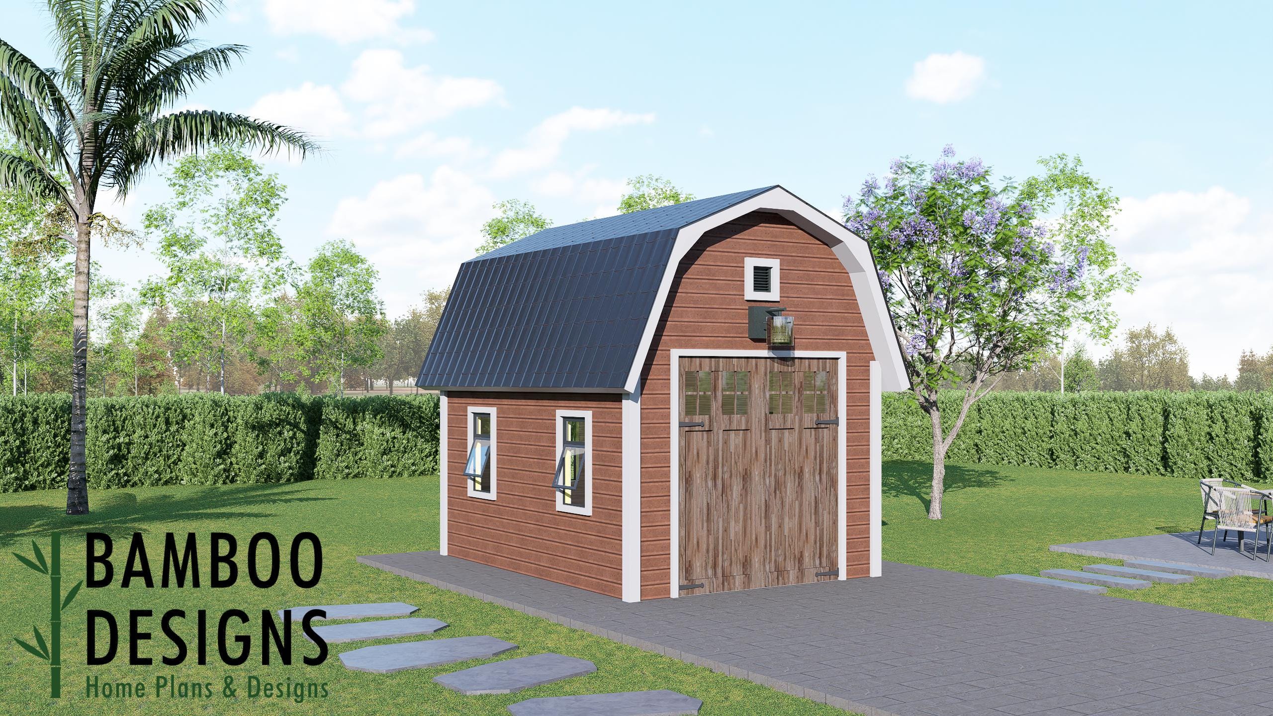 Image of Curtis Gambrel Garage Plan - 12x16 Barn-Style Garage with Loft Storage | DIY Shed & Workshop Building Plans
