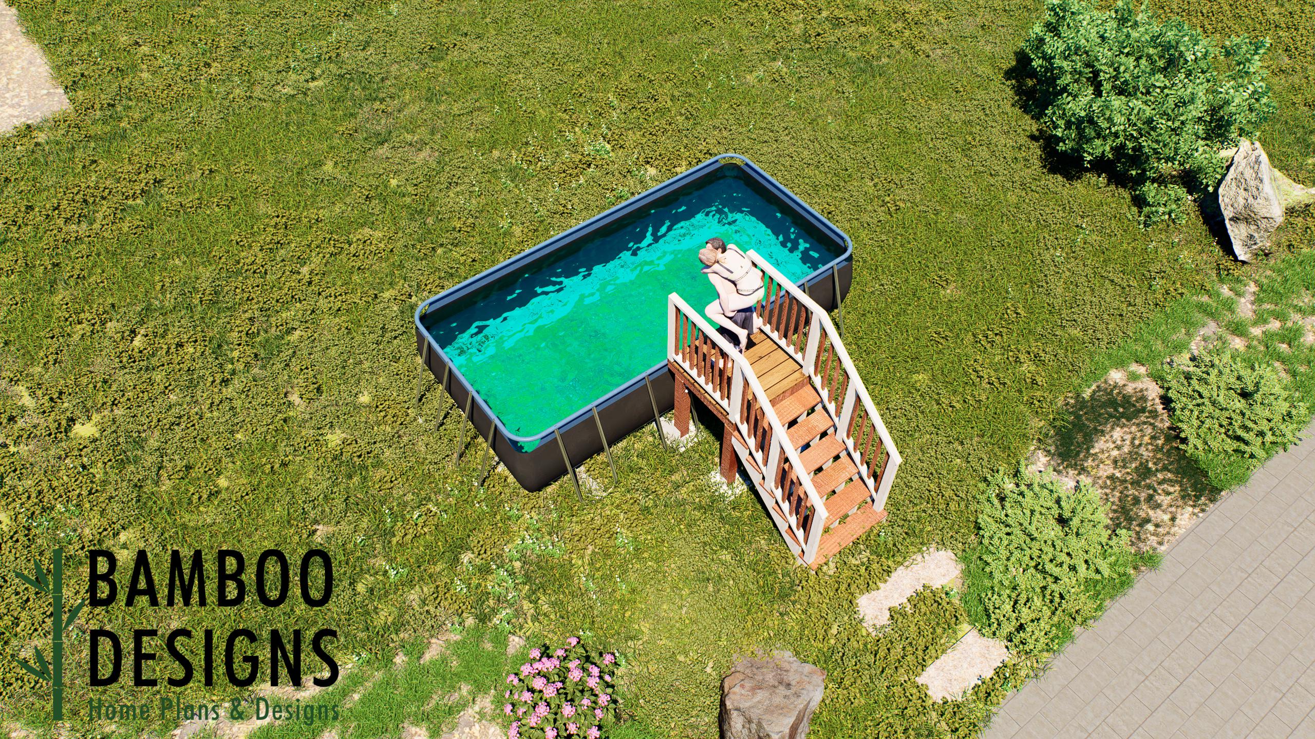 Image of Maggie 4x4 Pool Deck Plan — Compact Entry Deck for 18' x 9' x 48" Above Ground Pool | DIY PDF Plans
