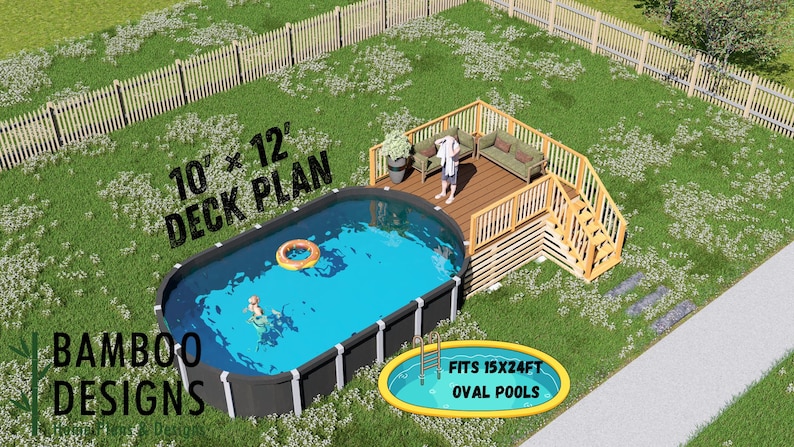 Aragorn Oval Pool Deck · 10x12 plan by Bamboo Designs