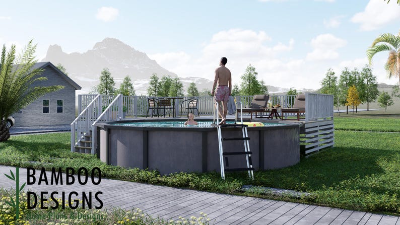 Pool 20x30 Topanga 20x30 Circle Pool Deck Plan – Elevated Wrap-around Deck for 24 ...