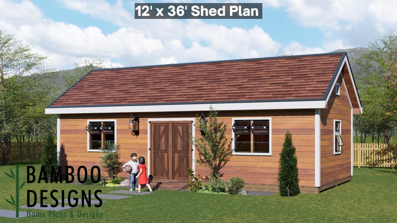 Velara 12x36 Gable Roof Shed plan by Bamboo Designs