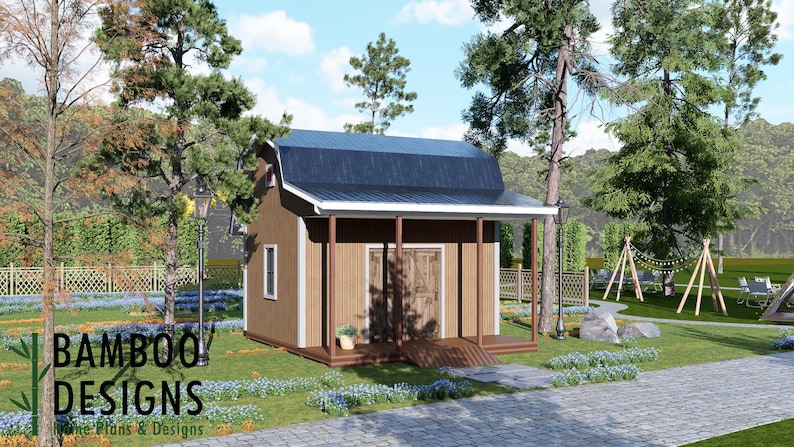 Scenic 12x16 Gambrel Roof Shed Plan — Classic Barn-Style Storage & Workshop plan by Bamboo Designs