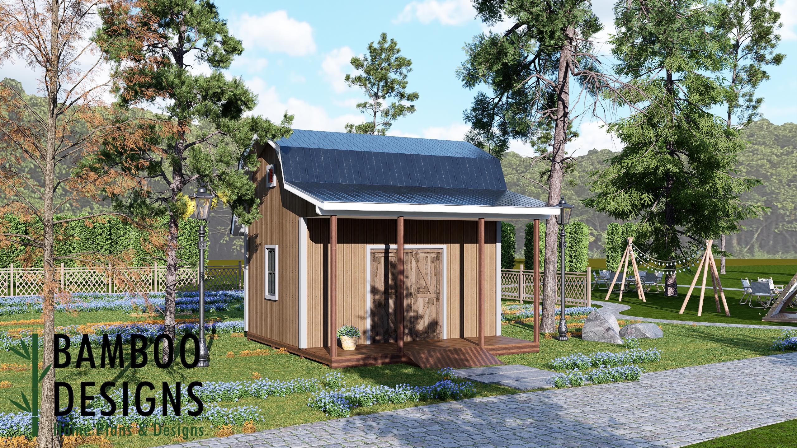 Image of Scenic 12x16 Gambrel Roof Shed Plan — Classic Barn-Style Storage & Workshop | DIY PDF Plans