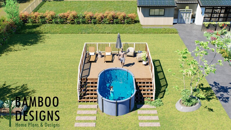 Kane Oval Pool Deck · 16x20 plan by Bamboo Designs