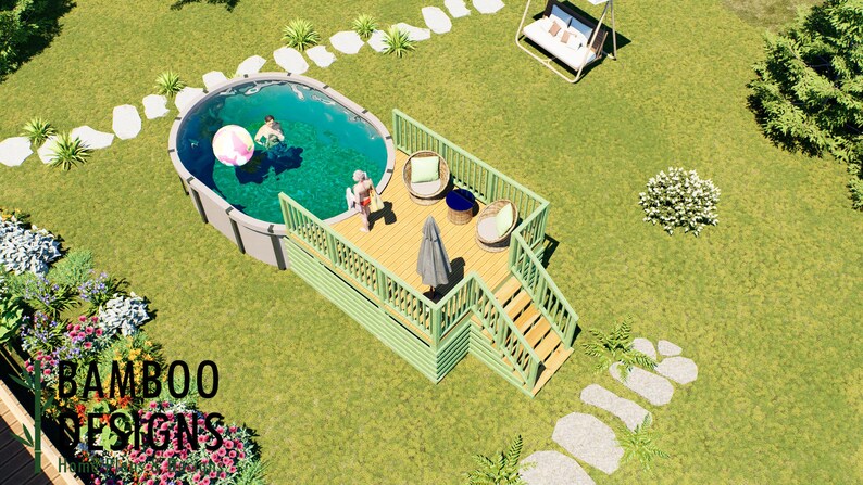Brone Oval Pool Deck · 10x10 plan by Bamboo Designs