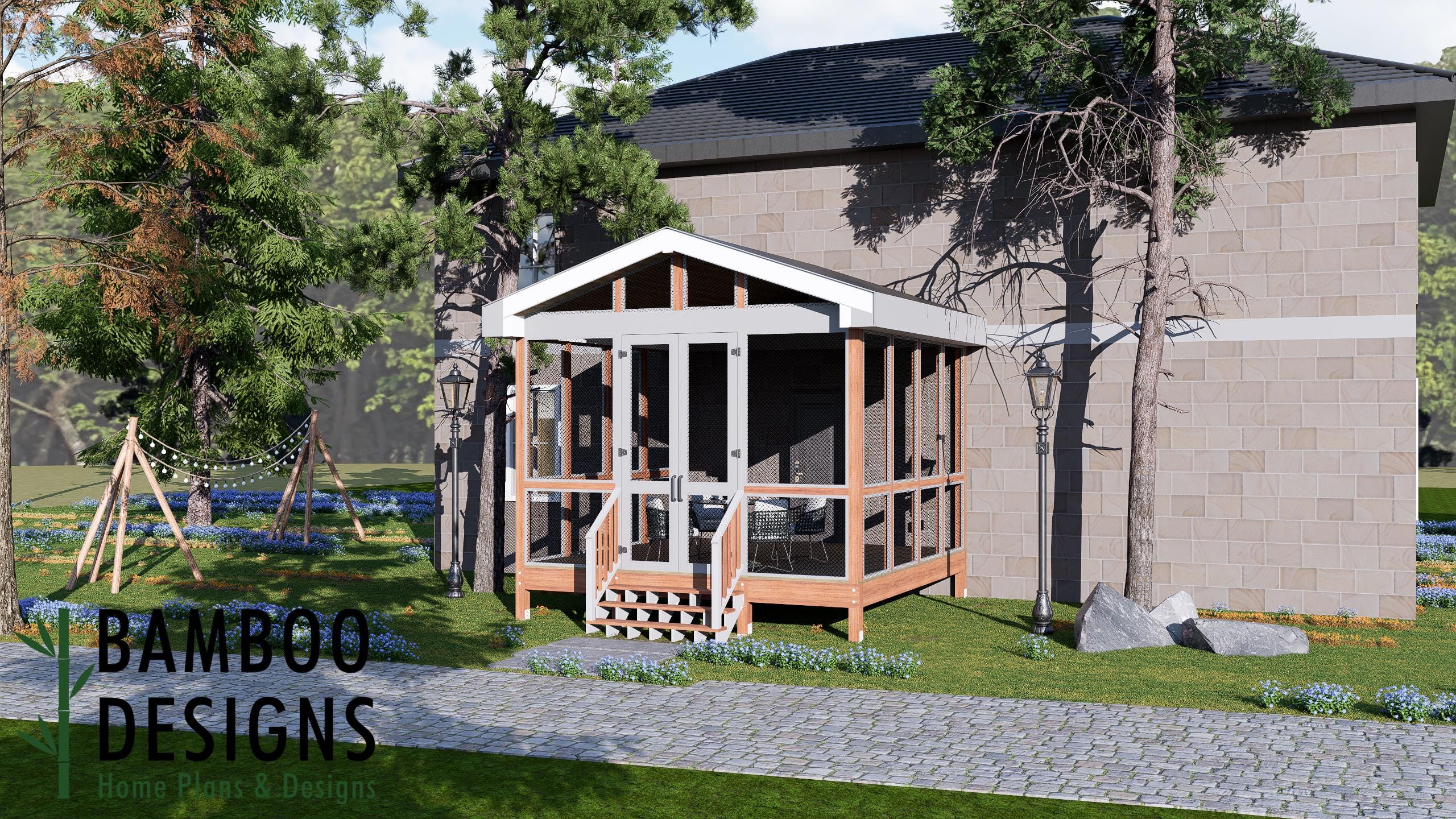 Image of Bori Sunroom Plan — 16x16 Deck with Gable Sunroom | DIY Backyard Sunroom PDF Plans