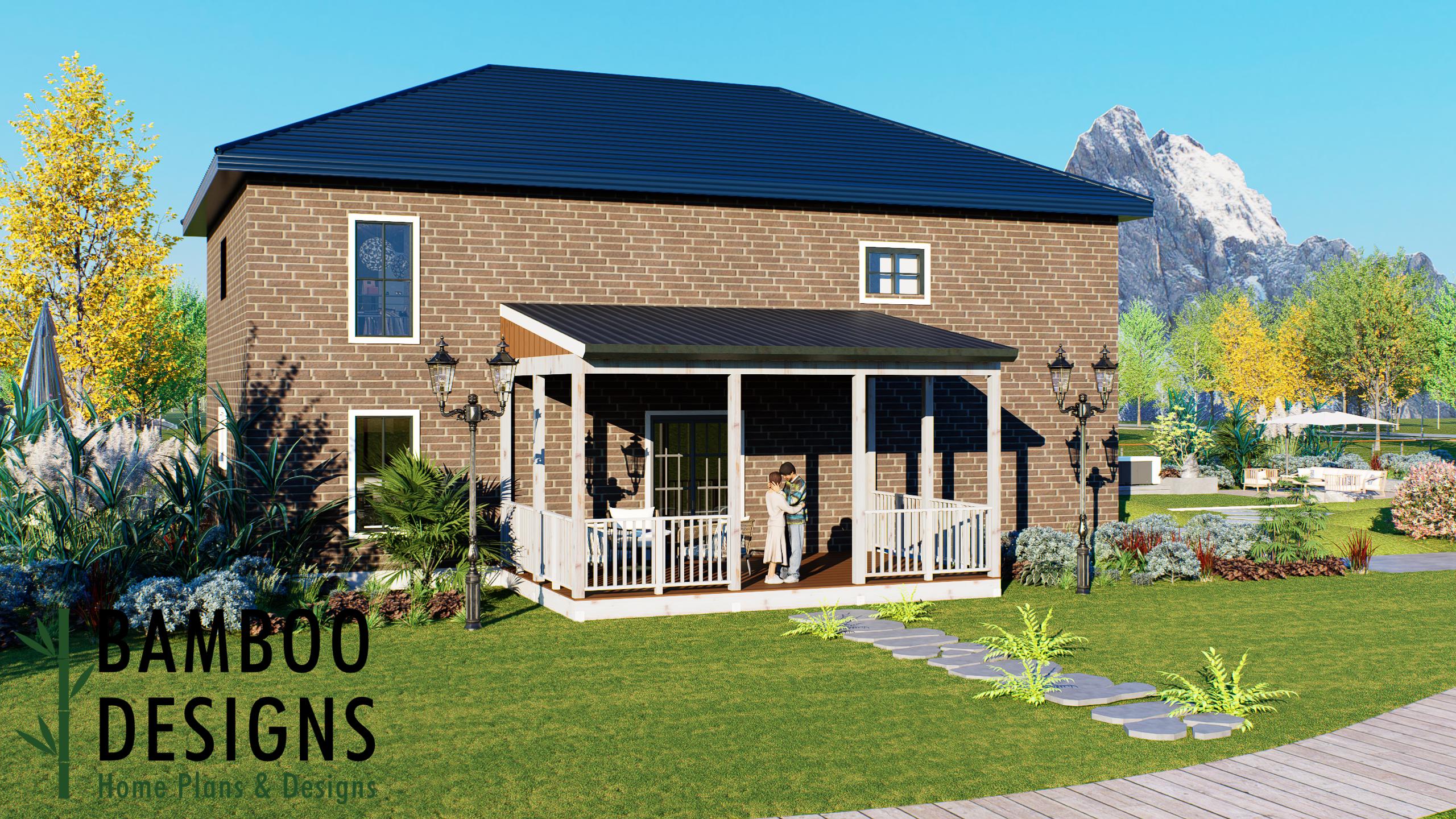 Image of Maida 14x22 Covered Deck Plan – Ground Level Deck with Gable Porch Roof | DIY PDF Plans