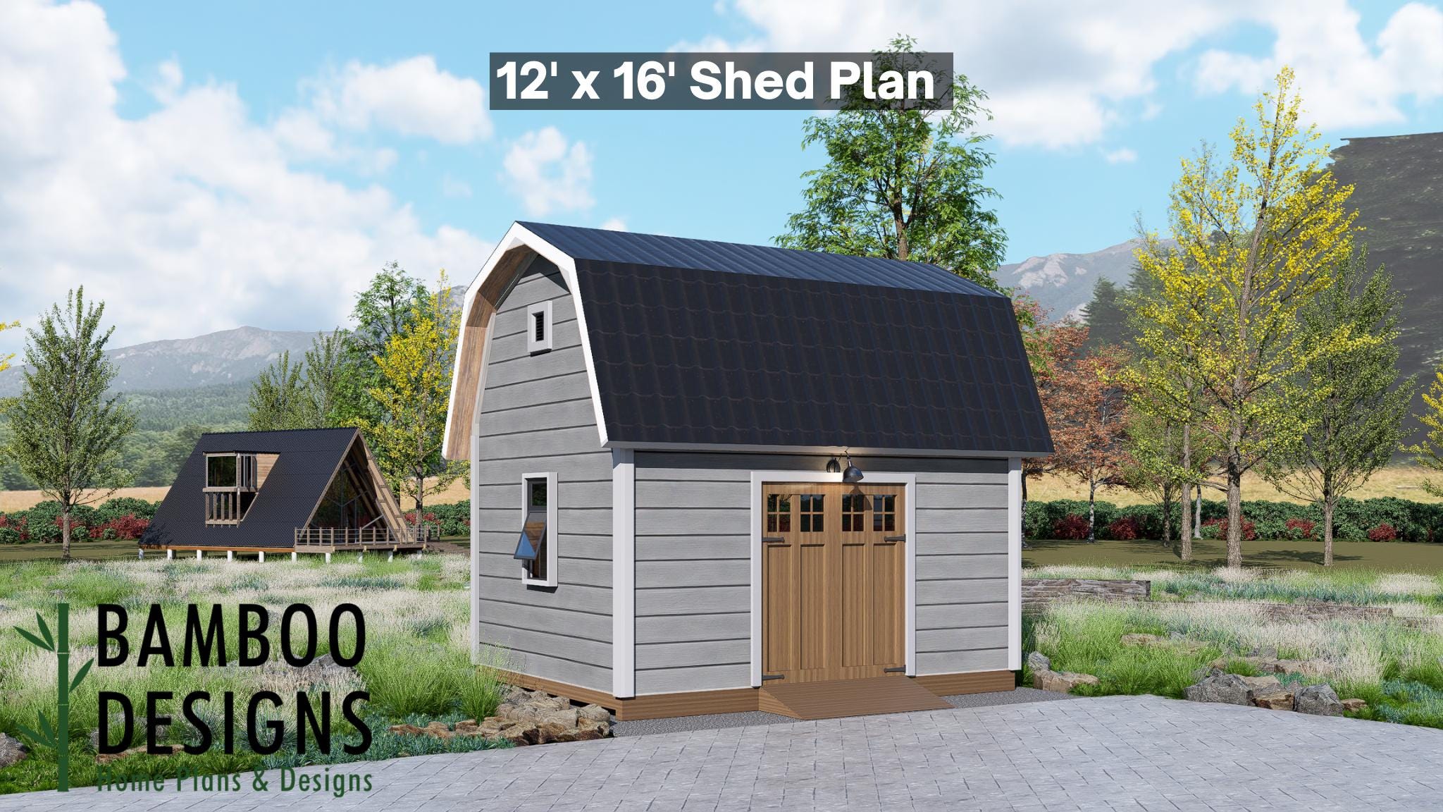 Image of Raine 12x16 Gambrel Shed Plan - A Barn-Style Storage & Workspace Solution