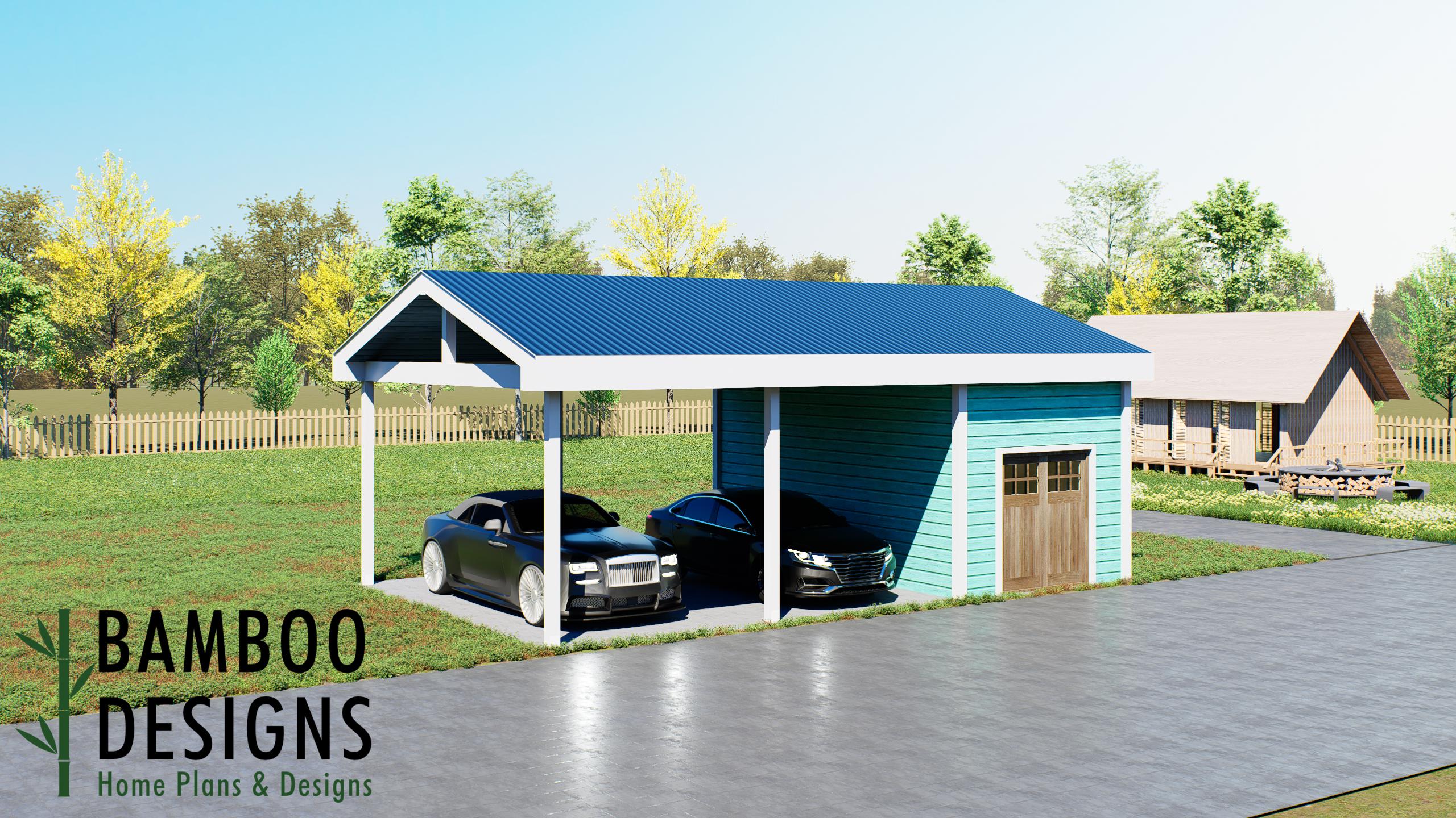 Image of Ledyard 20x32 Carport Plan with Shed — A Spacious Covered Parking & Storage Solution | DIY PDF Plans