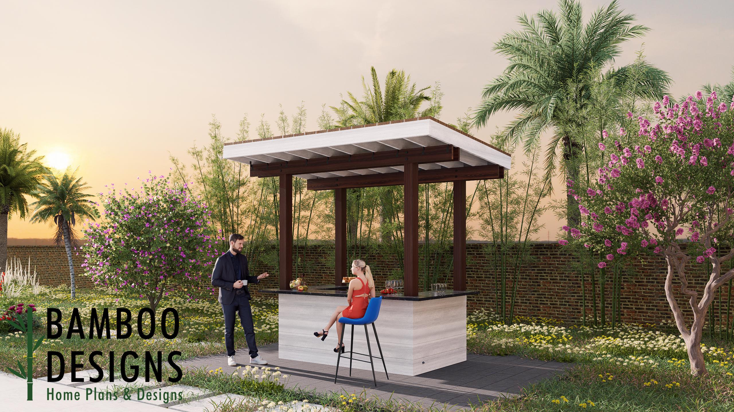 Image of Havana Nights Outdoor Bar Plan - Covered Patio Bar with Counter & Storage | DIY Backyard Pub PDF + DWG