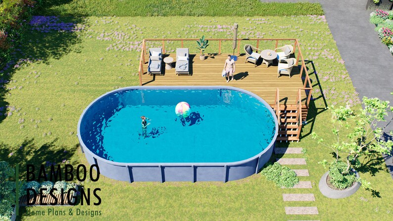 Pioneer Oval Pool Deck · 15x30 plan by Bamboo Designs