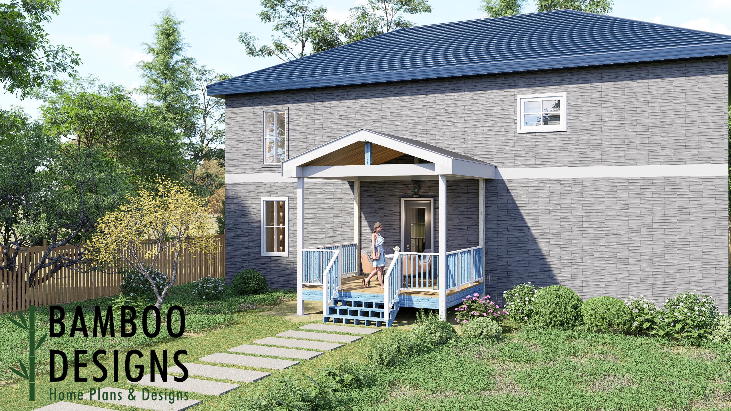 Image of Boo 12x14 Deck with Gable Porch Plan - Compact Covered Backyard Deck with Timeless Style