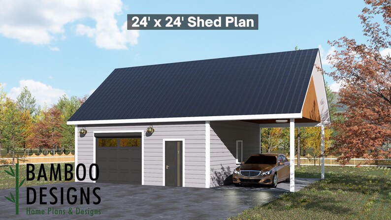 Silver 24x24 Garage Shed plan by Bamboo Designs