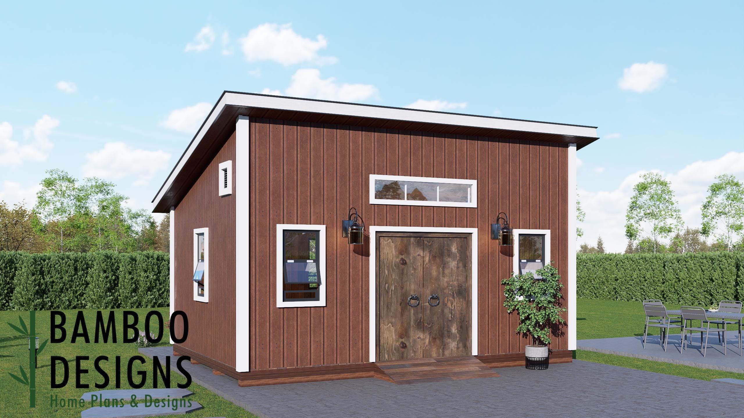 Image of Seif Modern Shed Plan - 14x20 Monoslope Roof Backyard Studio | DIY Office, Workshop & Storage Shed