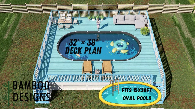 Dusty Oval Pool Deck · 15x30 plan by Bamboo Designs