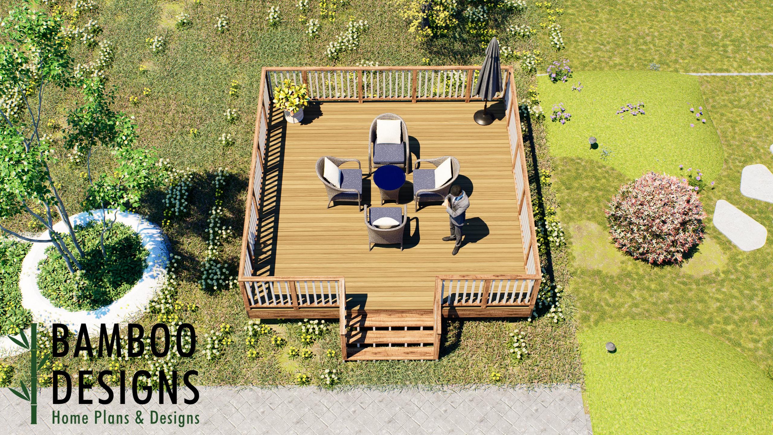 Image of Du Plateau 18x18 Freestanding Deck Plan Large DIY Backyard Deck | DIY PDF Plans