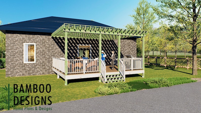 Mikawa 20x24 Attached Deck Plan with Pergola plan by Bamboo Designs