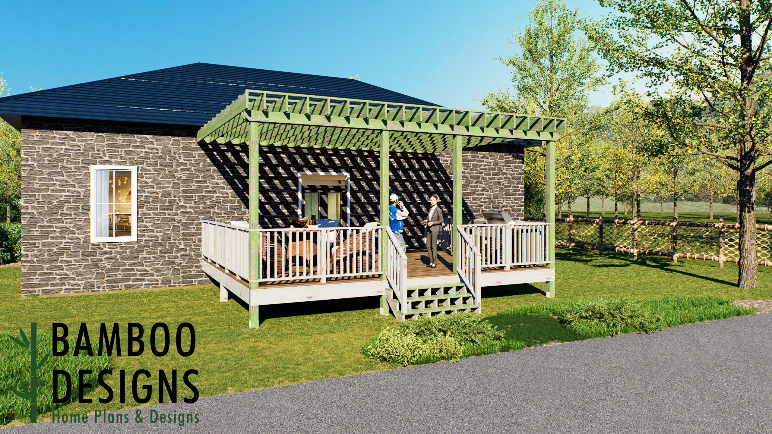 Image of Mikawa 20x24 Attached Deck Plan with Pergola - Grand Outdoor Living Space for Luxury Backyard Entertaining