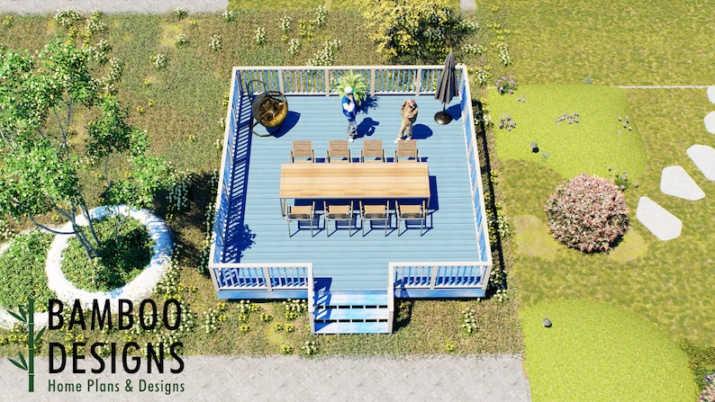 Paramore 20x20 Freestanding Deck Plan Large DIY Backyard Deck plan by Bamboo Designs