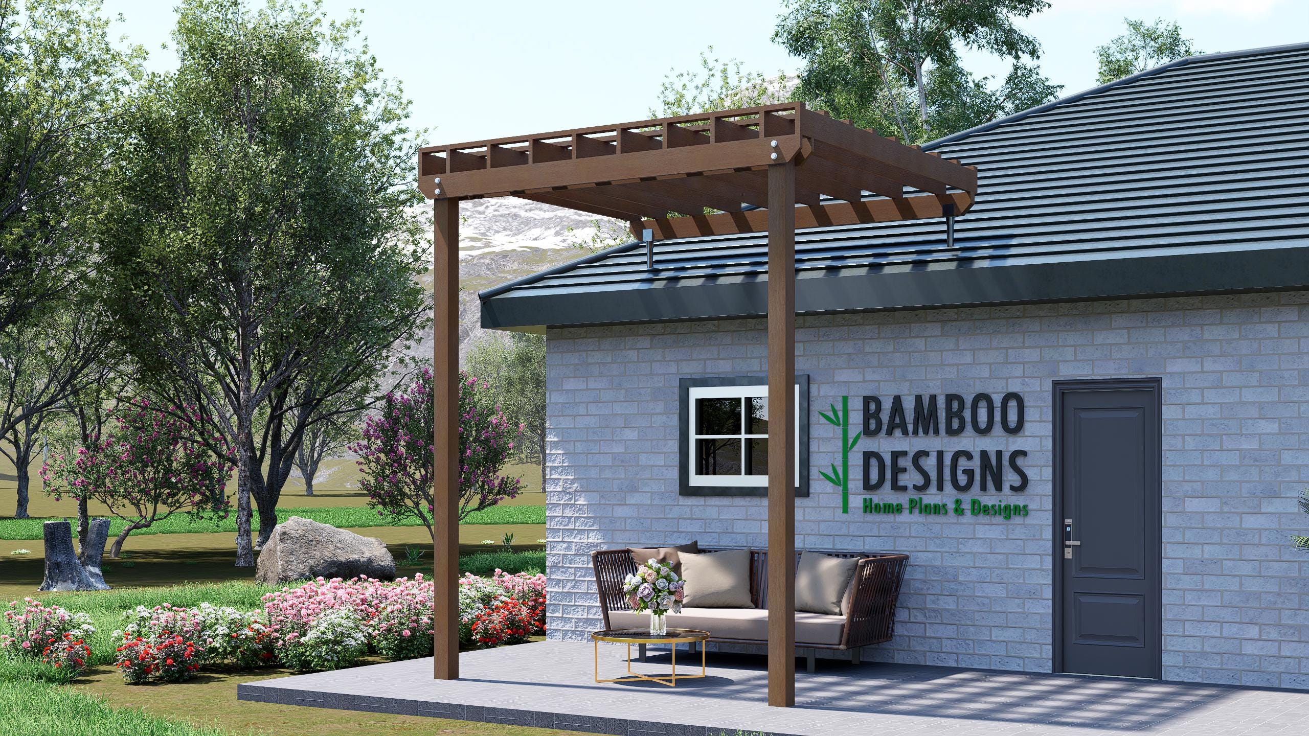 Image of San Antonio Shade 10x10 Plan - Roof-Mounted Pergola Plan PDF - Modern DIY Patio Cover - Easy Install Overhang