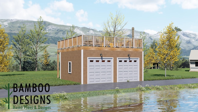 Castlefield 20x24 Garage Plan with Deck Above — Spacious Garage & Elevated Outdoor Living plan by Bamboo Designs