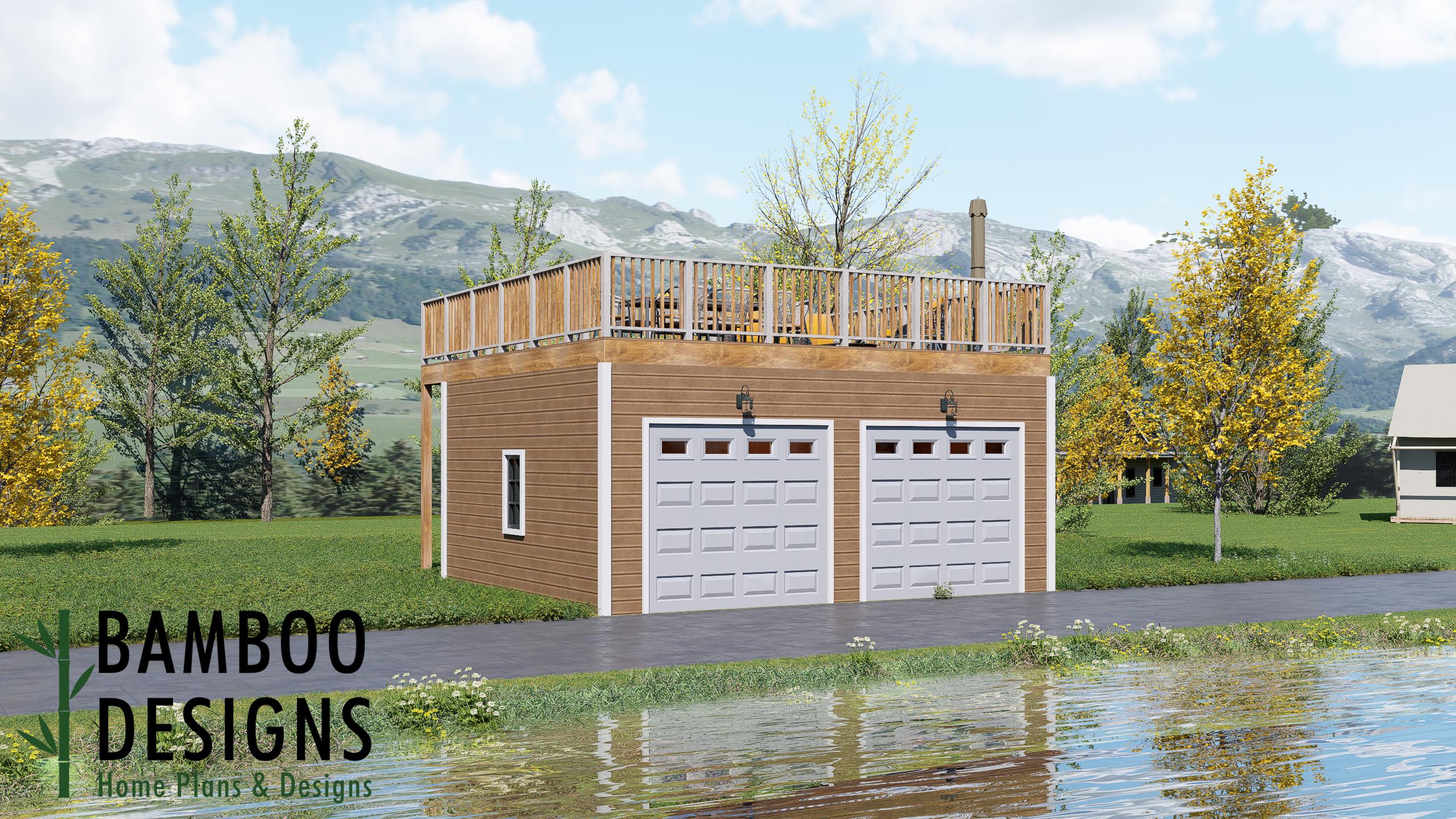 Image of Castlefield 20x24 Garage Plan with Deck Above — Spacious Garage & Elevated Outdoor Living | DIY PDF Plans