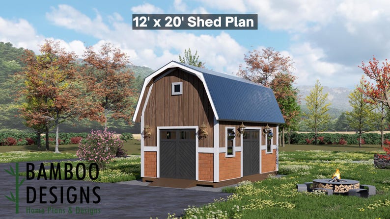 Tindra 12x20 Gambrel Roof Shed plan by Bamboo Designs