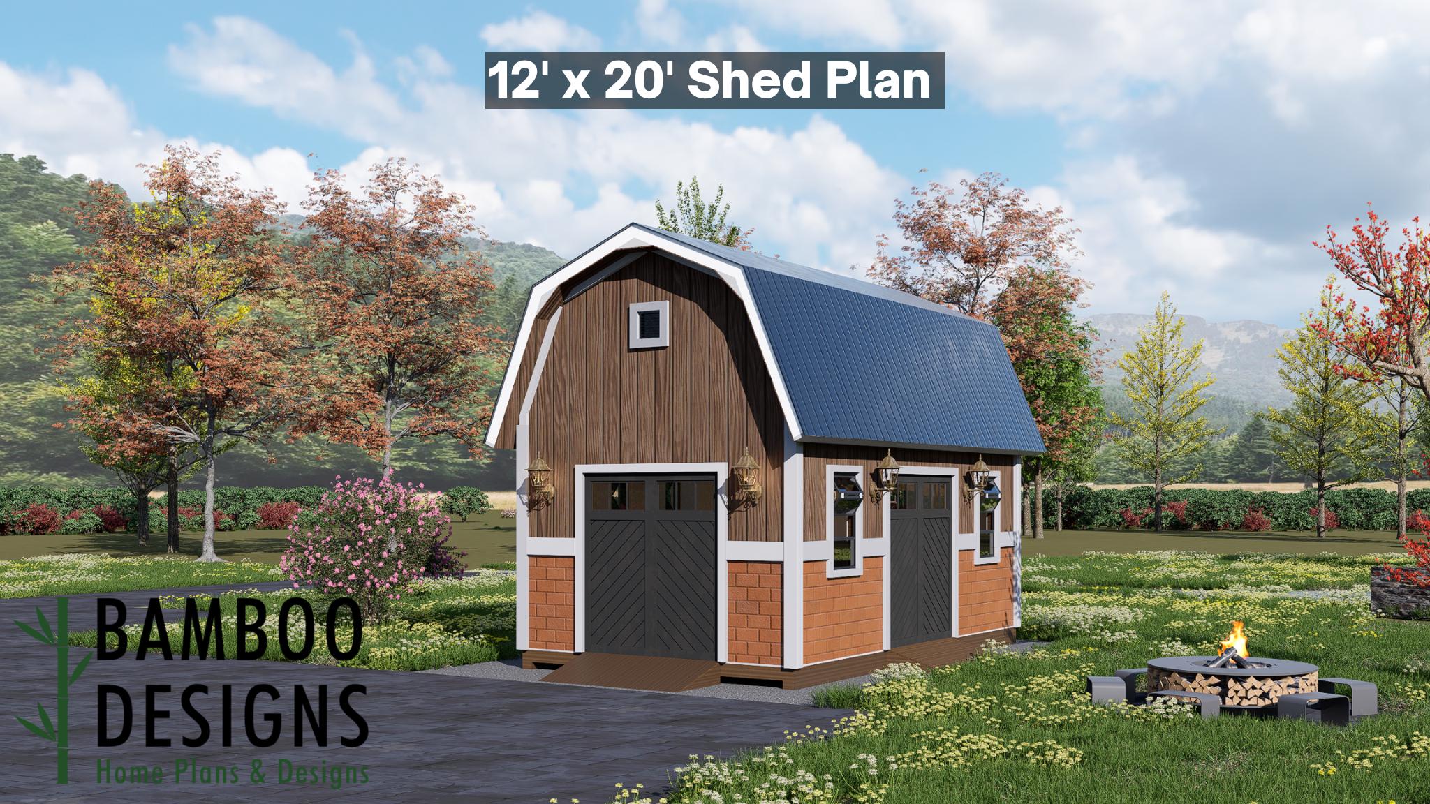 Image of Tindra 12x20 Gambrel Roof Shed Plan - Classic Barn Style Storage & Workshop