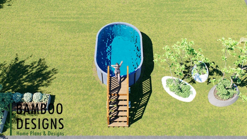 Gordo Oval Pool Deck · 4x4 plan by Bamboo Designs