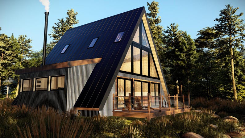 Blackwood Haven: Modern A-Frame Cabin House Plans (972 SF) plan by Bamboo Designs