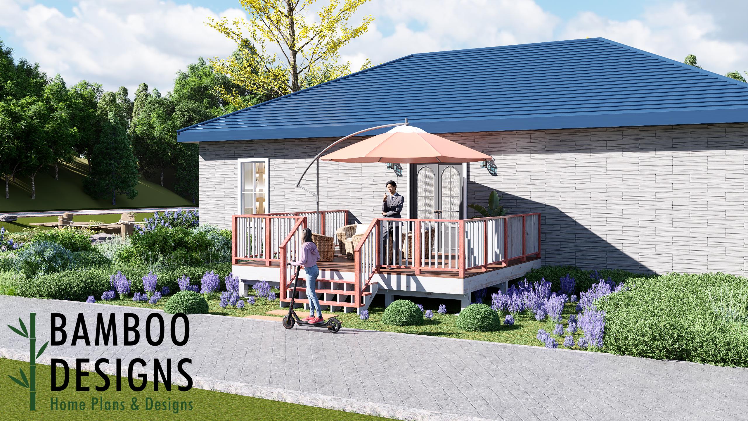 Image of Brunt 16x18 Freestanding Deck Plan - A Spacious Backyard Entertainment Deck with Modern Outdoor Living Design