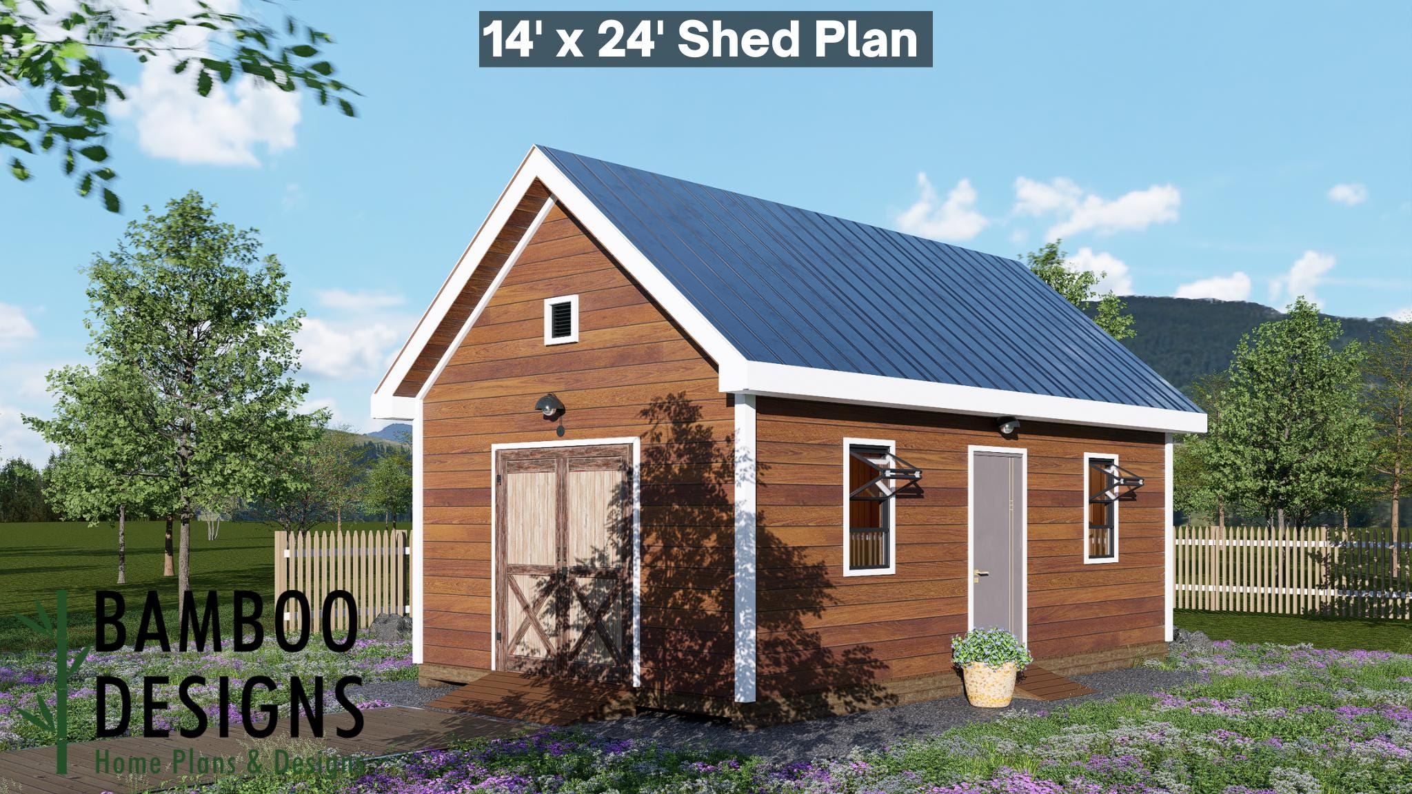 Image of Drax 14x24 Gable Shed Plan - Modern Workshop, Garden Studio, or Backyard Office | DIY Shed Design (PDF)