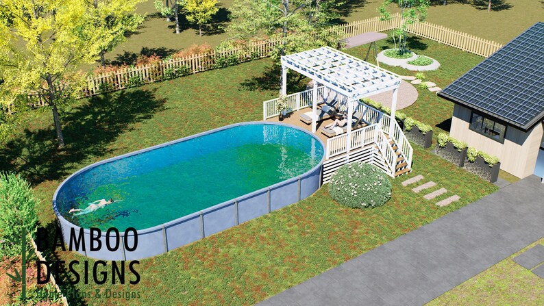 Serena Oval Pool Deck · 10x18 plan by Bamboo Designs